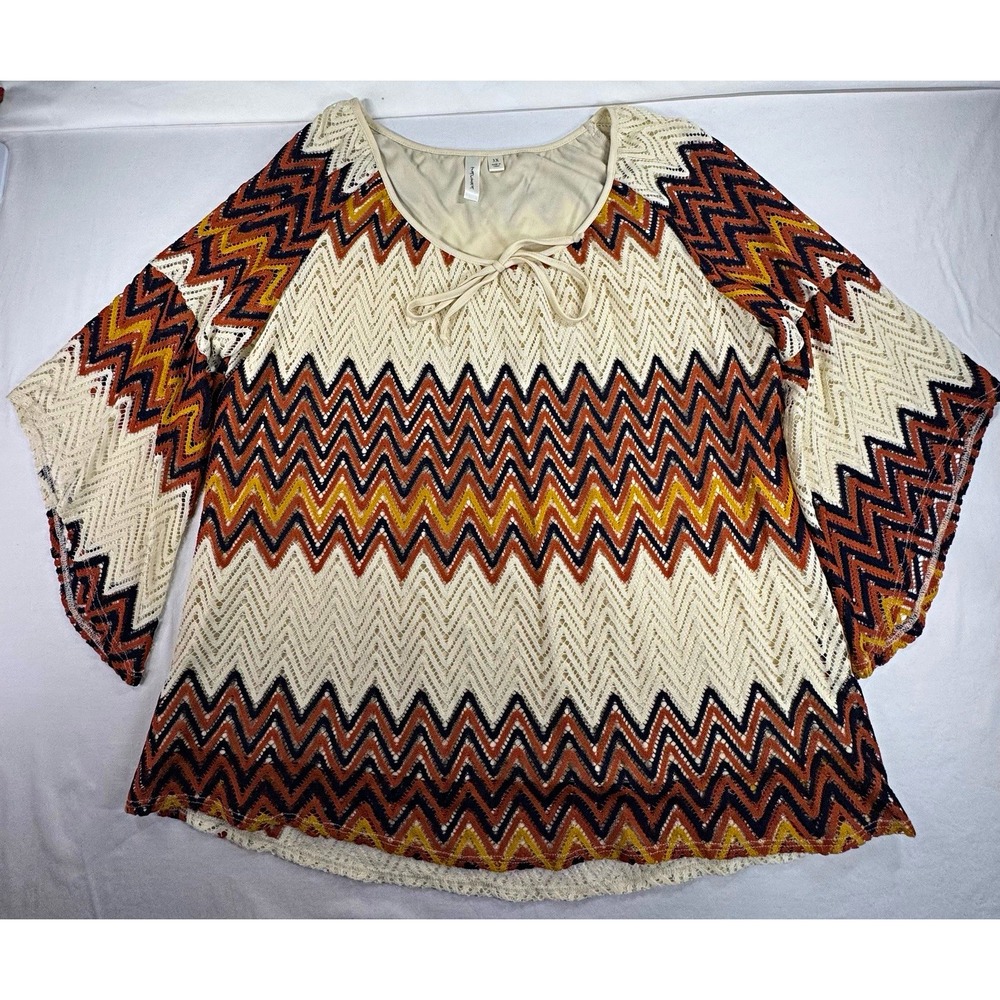 Tacera Women's Chevron Knit Scoop Neck Pullover Lace Blouse 3X Plus